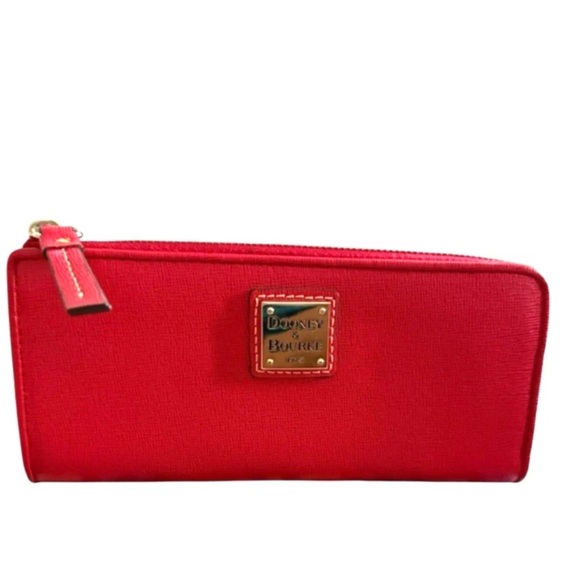 Dooney & Bourke Saffiano Leather Zip Clutch Red Wallet - Picture 1 of 16